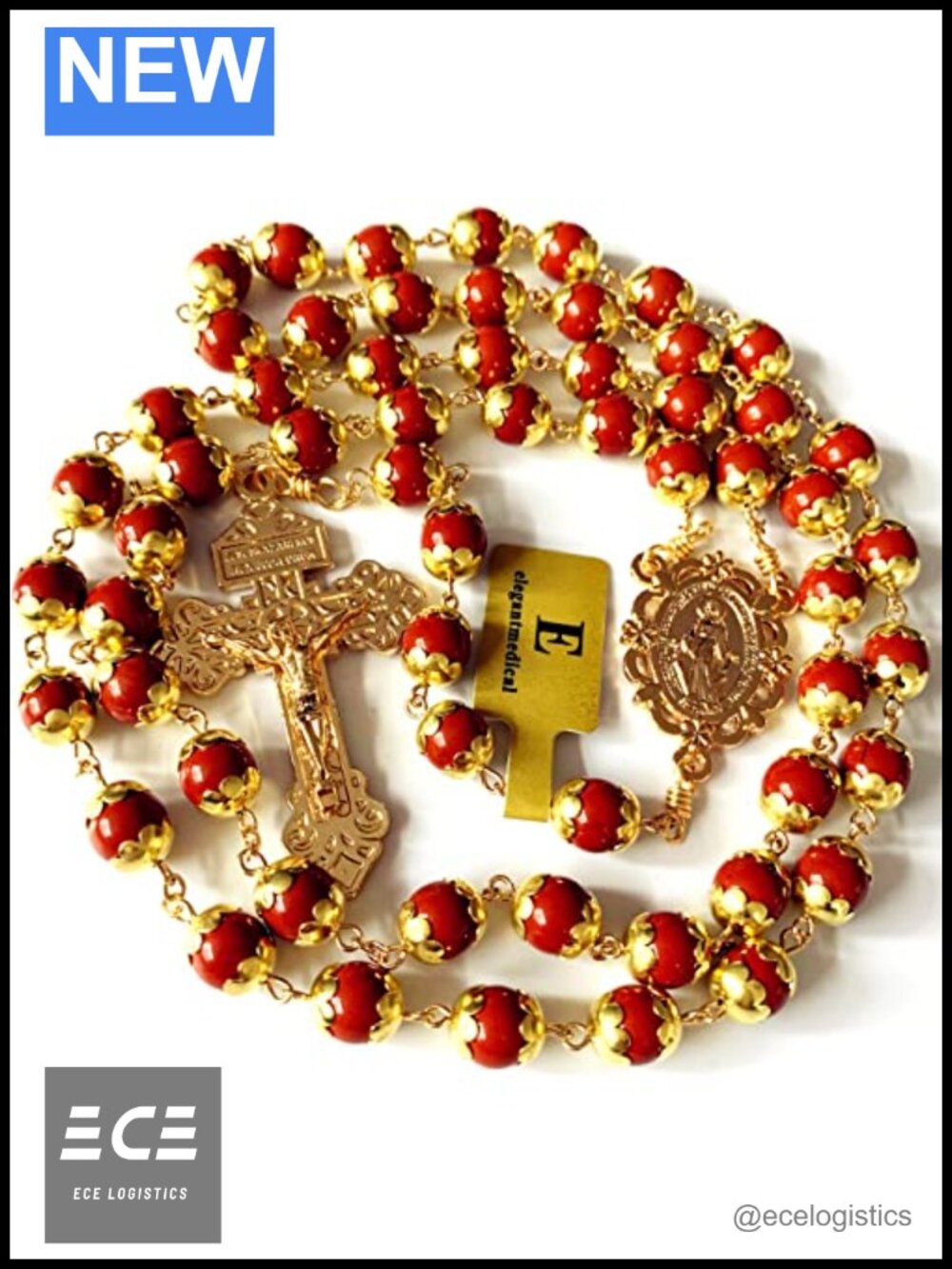 Catholic Rosary Red Agate Carnelian Beads Cross Necklace Gift Box
